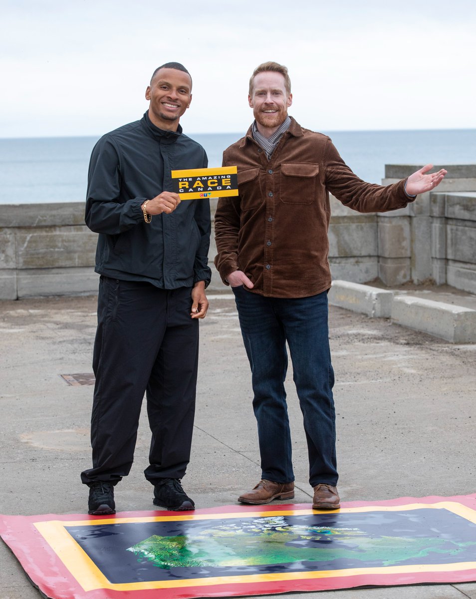 CTV_PR's tweet photo. PHOTO ALERT: Two-time Olympic gold medallist, philanthropist, author, and Order of Canada recipient Andre De Grasse welcomes racers at the pit stop in his hometown as the race heads to Scarborough and Markham, Ont. in the all-new episode of the #AmazingRaceCanada airing Tuesday, Aug. 18 at 9pm ET/PT on @CTV and streaming next day on @CraveCanada. Pre-broadcast images are now available on @thelede_ca - click link in bio.