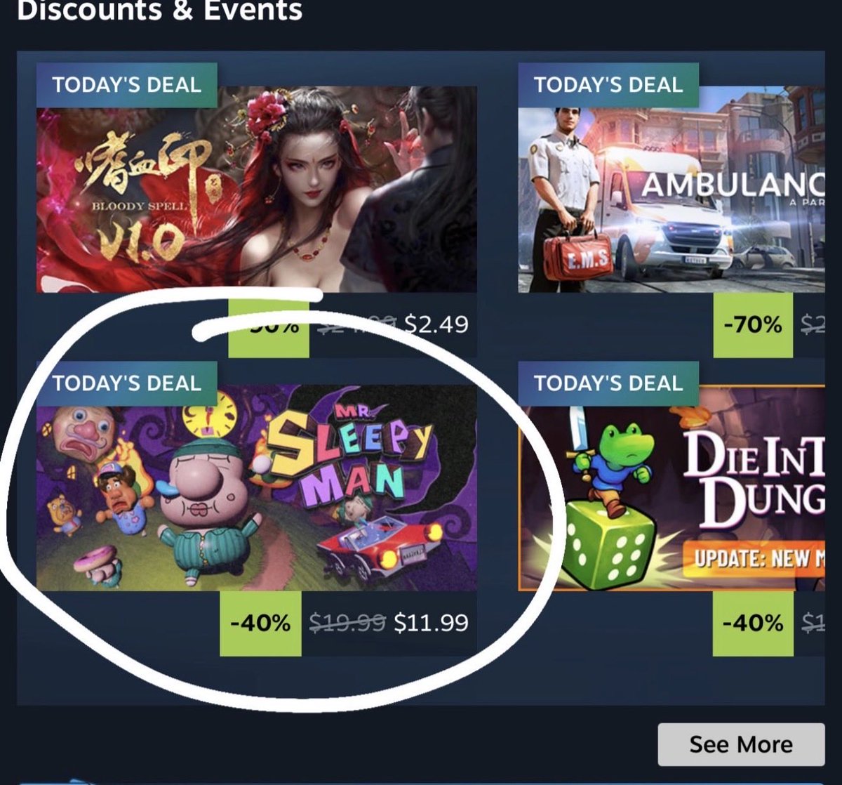 Devin_Santi's tweet photo. Is that…Mr. Sleepy Man on the front page of Steam? 

💤 💤 💤 https://t.co/ca2TcohWJW