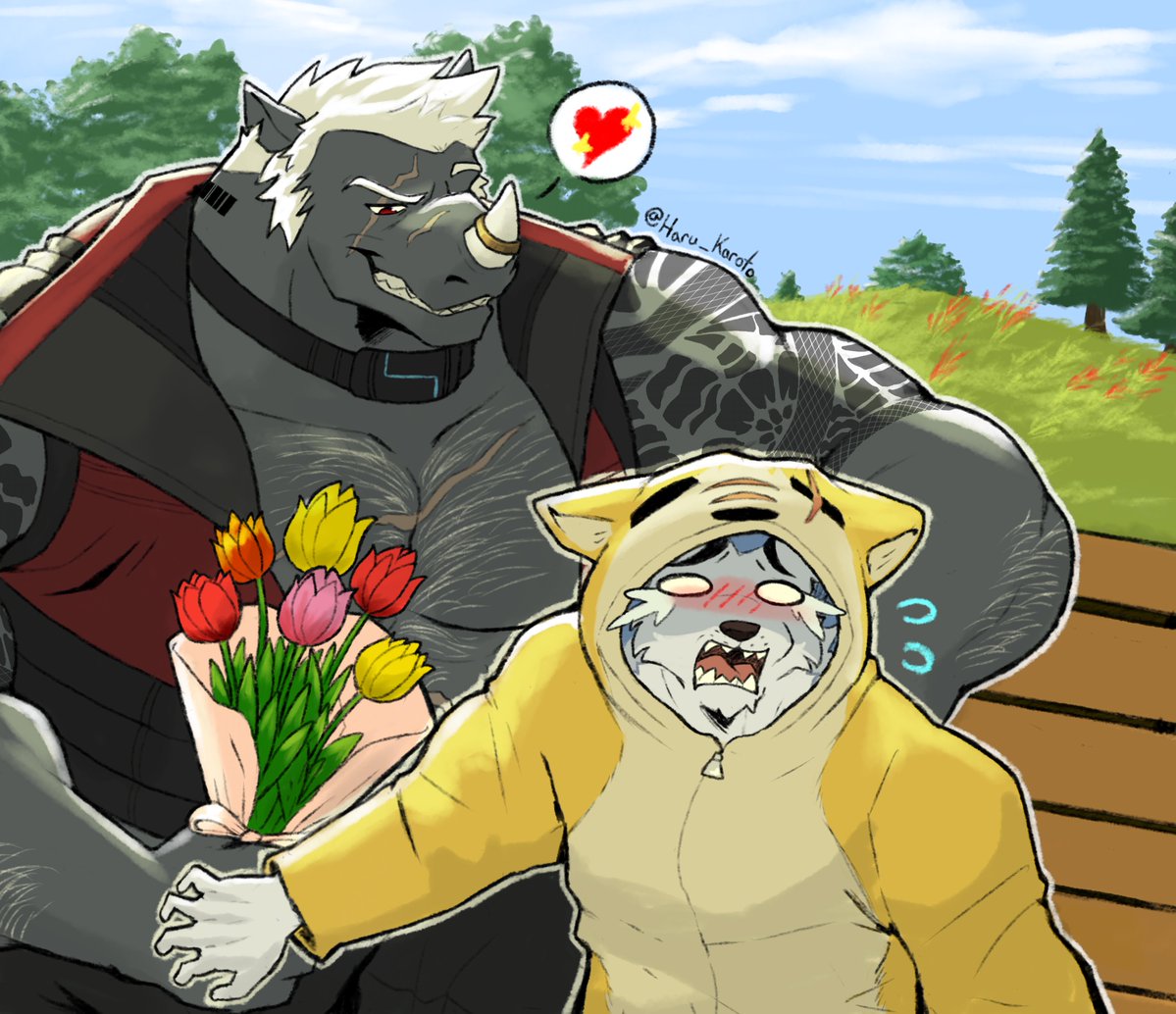LupusFeng's tweet photo. Not as nervous as King asking me out on a date… 🫪

🎨 @Haru_Karoto

King and Cooper from @RtFVN
Cooper Kigu from @pawprint_press https://t.co/9bVdILDm3P
