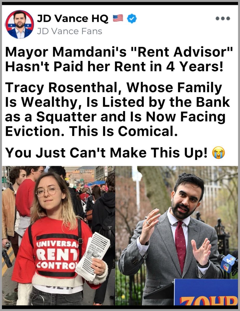 gaye_gallops's tweet photo. ♦️🇺🇸♦️WELL ISN’T THIS RICH!♦️🇺🇸♦️

Tracy Rosenthal hasn’t paid her rent in
BROOKLYN FOR YEARS! She organized a
Tenant Strike which pushed landlord into
foreclosure, Bank took over,  lists her as 
“SQUATTER “

MEET MAMDANI’S “RENT ADVISOR”

“You just can’t make this up” NOPE!!!! https://t.co/Wh7Gk3mv0F