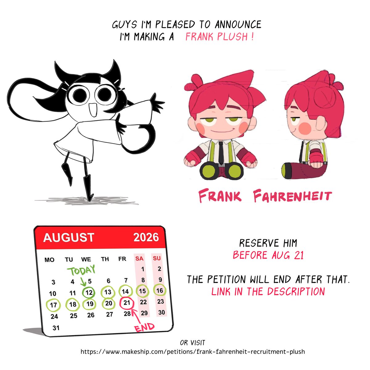 Cute_C3's tweet photo. The Frank Plush has been released! 
Hope you guys enjoy his company. 🤗
10 days to support, ends Aug21st 🥹💕🙌
Order here: https://t.co/8dxG8bhypj

#fireforhire #f4h #fireforhirecomic #makeship https://t.co/w9F5nuWGJ6