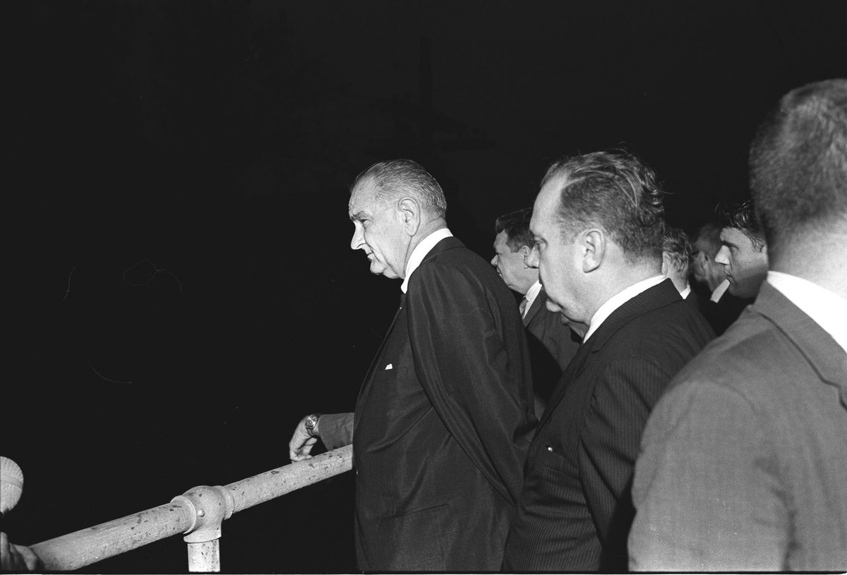 LBJLibrary's tweet photo. #OnThisDay: 61 years ago, #LBJ &amp; his staff visited #NewOrleans to assess the damage caused by #HurricaneBetsy. His daily diary describes the scene:

“Many of them had been sitting on top of their houses waiting for rescue squads to retrieve the families &amp; carry them to dry land." https://t.co/MJdFyV9YLm