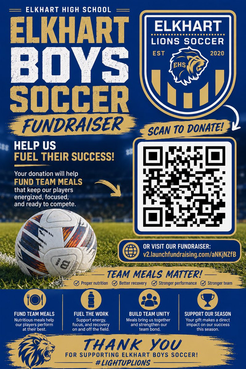 ElkBSoc's tweet photo. Consider supporting the boy’s soccer team.  Every bit helps.  @ElkhartLions @ElkhartHSSports https://t.co/xhZoVDPrcc