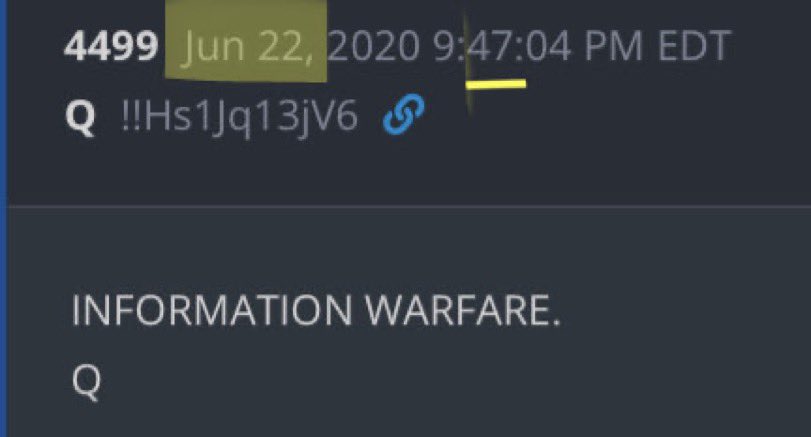 Mr_Q_Q17's tweet photo. So after announcing that they would be “Q posting” today, the White House then posted an image **formatted identically to the ‘Q Drops’ of 2017-2022**, complete with identical date-stamping stylization, ‘Q forum board’ branding, and numerical drop identifier, and which stated  —

“America will be the world’s leader in quantum technologies.
Make America Great Again”

… Patriots: Did we just get a legit “Q Drop” today from the White House itself?

Bonus Points —
An actual Q-Drop from June 22, 2020 (6-year delta to the day of today’s White House posting) contains a big number “47” in the middle of the Drop timestamp (the same number found on the 6/22/2026 ‘White House Drop’), along with a 2 word statement: “INFORMATION WARFARE”