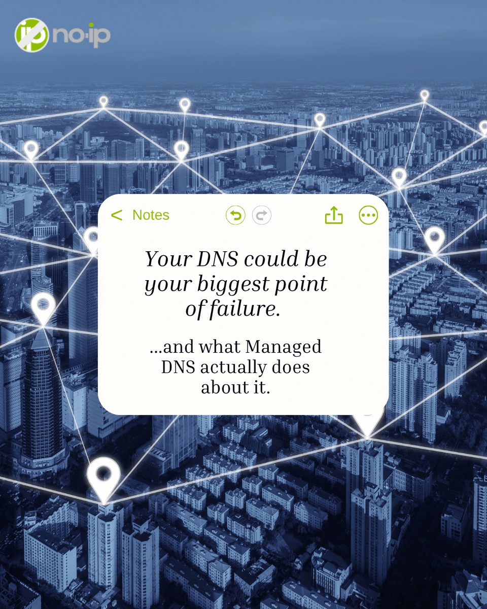 NoIPcom's tweet photo. DNS downtime = client downtime.

Managed DNS gives you failover, DDoS mitigation, and a 100% uptime guarantee. One server hiccup doesn't take your site offline.

Built for anyone who don't have time to babysit DNS. 🔗 https://t.co/eztScLJxox

#ManagedDNS #MSP #ITAdmin https://t.co/SsA0acDUrU
