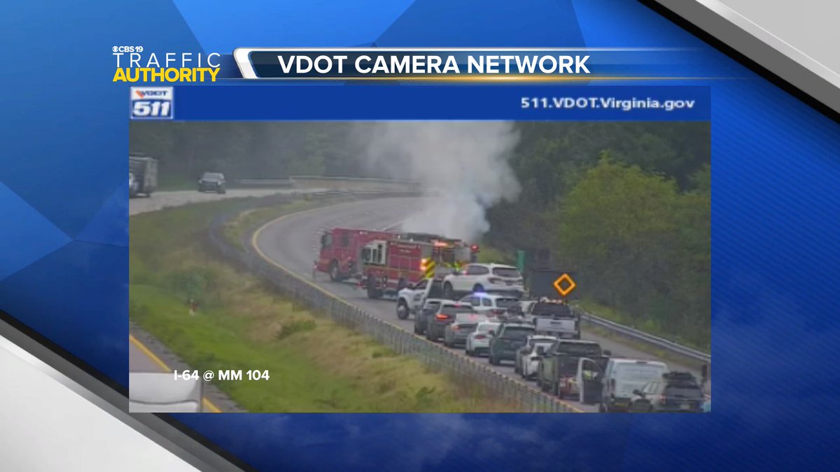 TravisKoshko's tweet photo. **Vehicle fire on I-64 WB @ MM 103.6 has BOTH westbound lanes closed.* https://t.co/Rbfq9iS80q