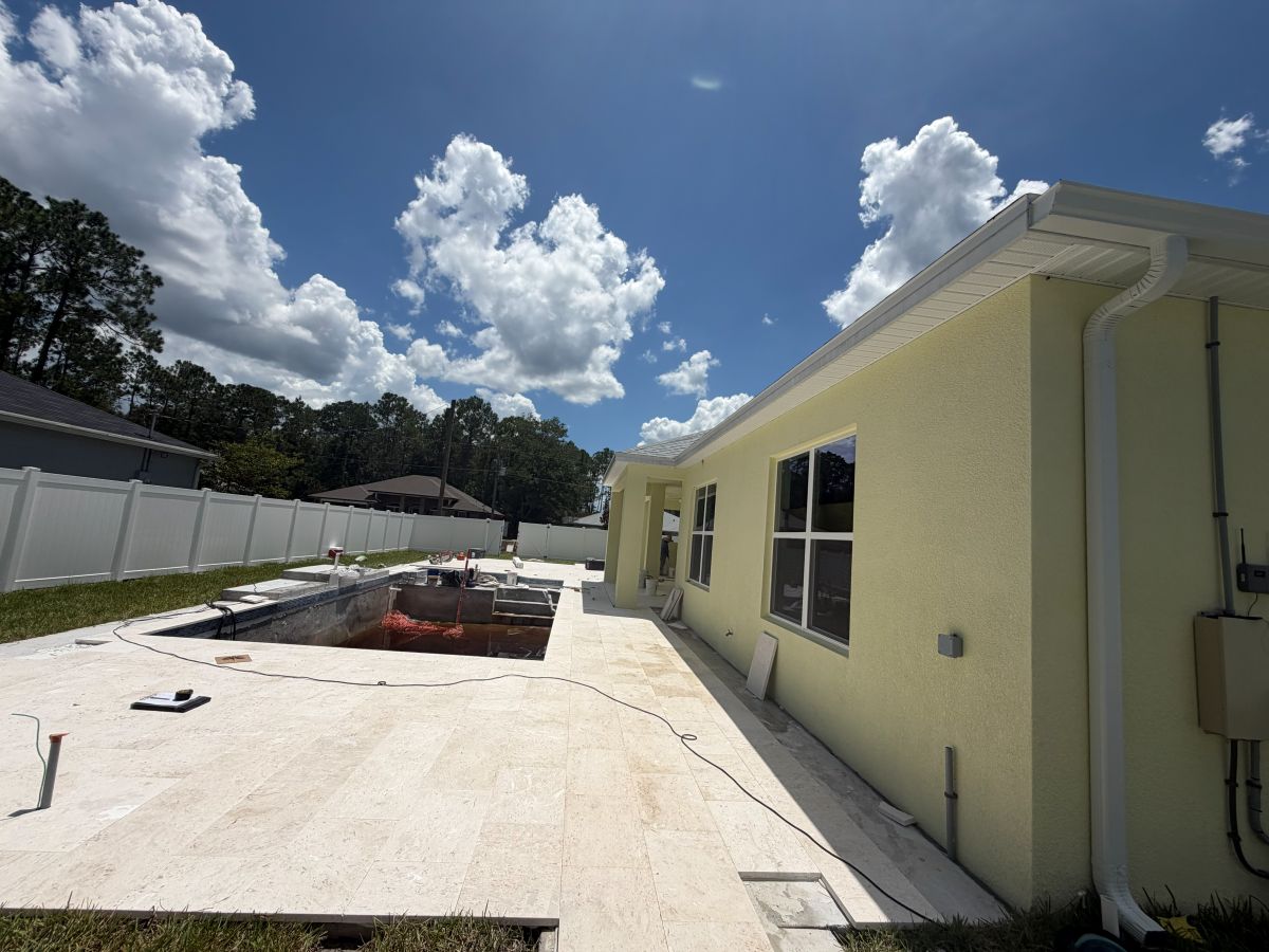 aguaconstruct's tweet photo. Travertine paver installation is underway on this new Palm Coast pool, and with this particular stone, Myra Beige, the installation method matters.

It takes more time and attention to detail, but protecting the beauty of the finished product is worth it. https://t.co/uDTTLmZedz