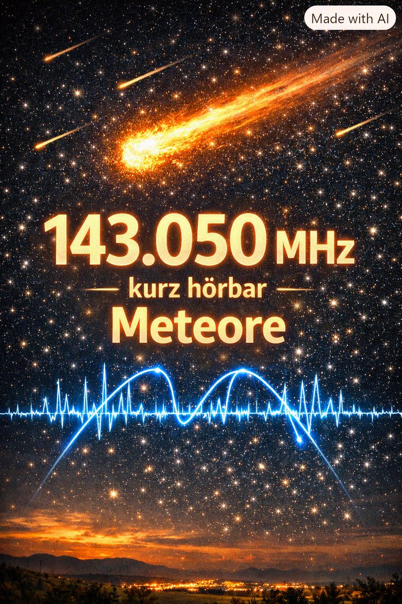 HbHs0's tweet photo. Meteors generate different sounds in the radio depending on their size (143,050 MHz/USB) when entering the atmosphere: Short "Plinge" indicate small meteors, while a short hiss  indicates larger objects. Huge cars, on the other hand, produce minute-long, stable sounds.
#hamradio https://t.co/MISxubzfRI