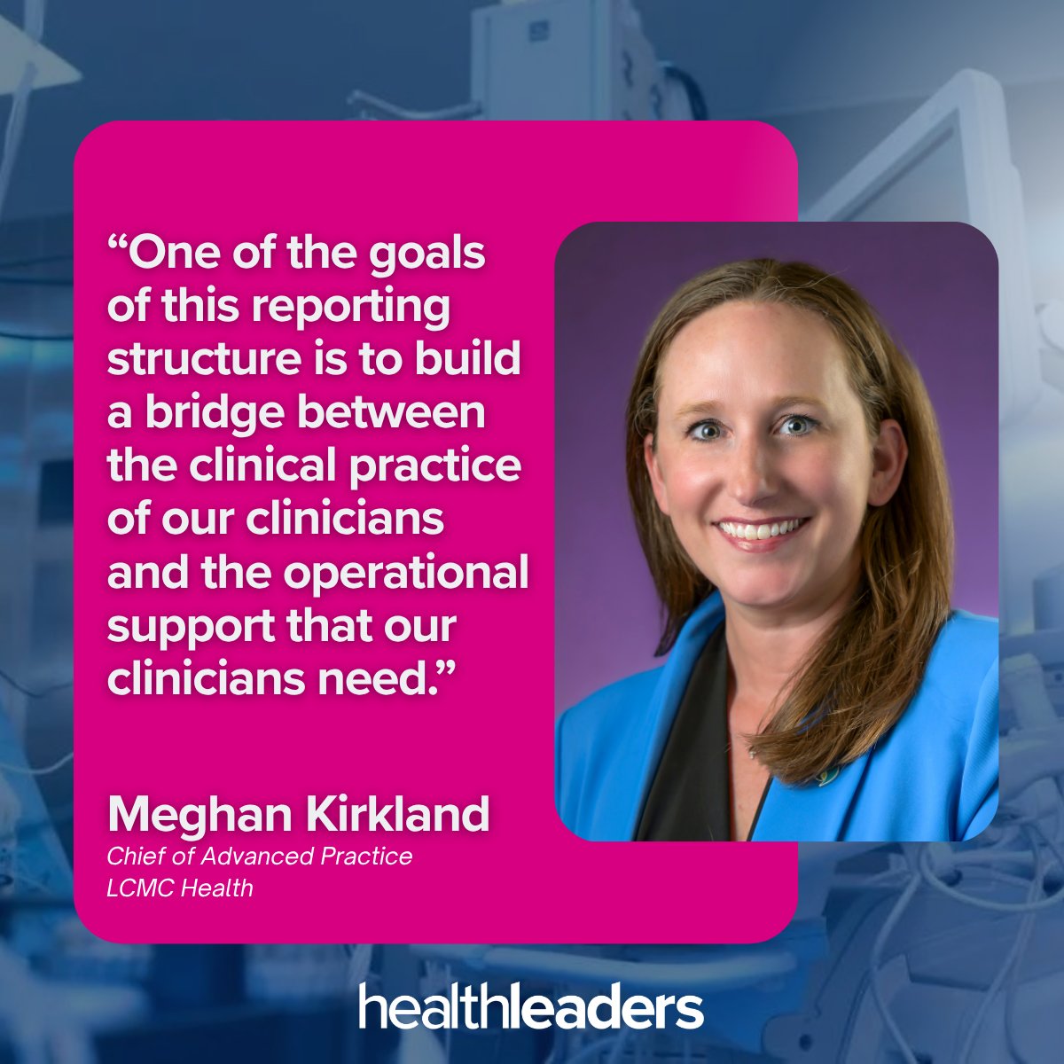 HealthLeaders's tweet photo. .@LCMCHealth has created the Office of Advanced Practice and appointed Meghan Kirkland, PA-C, MBA, as chief of #AdvancedPractice: https://t.co/4hsst3i1I1 https://t.co/CoUEVCcj6l