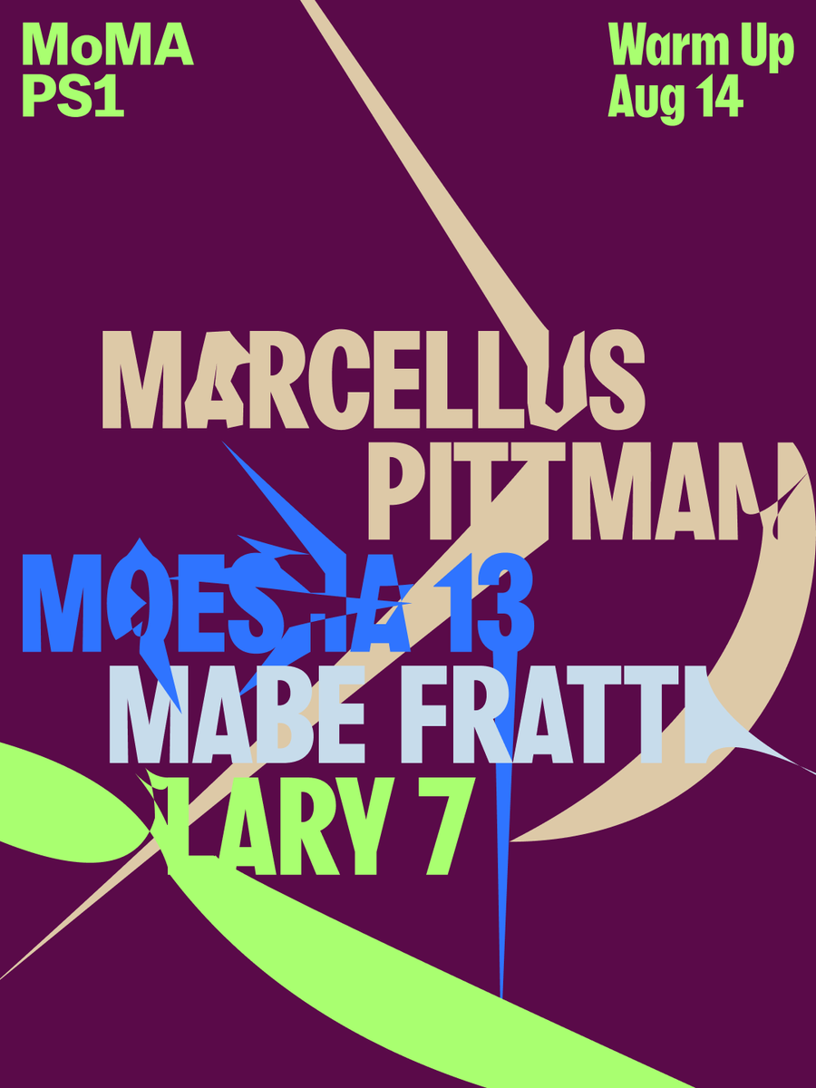MoMAPS1's tweet photo. Summer's almost over, and there are only three chances left to check out Warm Up. This week's lineup spans Detroit house and experimental cello to gadgicore. Grab your tickets now to catch four artists at the far edges of club and experimental sound, right here in our courtyard: https://t.co/fg28TJsJIH

Marcellus Pittman 
A Detroit house pioneer who grew up on Electrifying Mojo and Jeff Mills, Marcellus Pittman has spent three decades blending machine funk, house, classic soul, and disco, returning to the series for the first time since 2013.

MOESHA 13 
Marseille-based DJ, producer, and vocalist whose self-named style, GADGICORE, braids Jersey club, breakcore, Kongo tekno, mutant dembow, and francophone hip-hop.

Mabe Fratti 
Mexico City-based experimental cellist and composer bends voice, synthesizers, and cello, presenting sound in the form of installation and free association, pulling from shoegaze and dream pop while reaching back into ancestral channels of influence from Gregorian chant and Sephardic music.

Lary 7
An experimental-underground fixture whose sets run on improbable gadgets he builds from cast-off materials. He played the first Warm Up in 1998 and comes back this season for PS1's 50th anniversary celebrations.