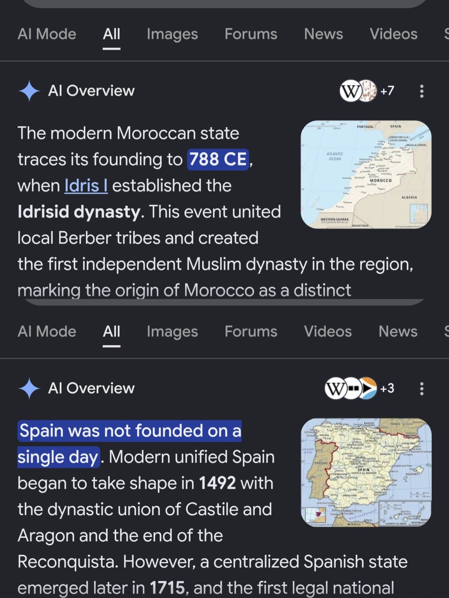 Amir76alami's tweet photo. @El_Indignao @Reuters Spain is older than Morocco is a bold claim considering modern Spain wasn’t even a unified kingdom until 1479.  apparently Spain is still divided with Catalan and Basque nationalism very much alive today. But sure, let’s pretend history started when Spain got its current name 🇲🇦 https://t.co/seJb6M9oZH