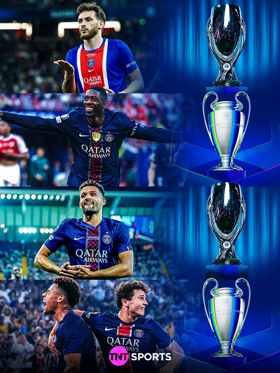 footballontnt's tweet photo. PSG have now won back-to-back Champions League AND Super Cup trophies 🏆🏆 https://t.co/9HsaKxAp3b