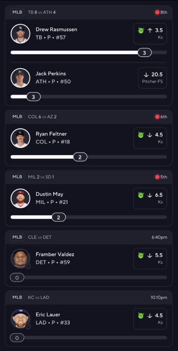 Mr_mini_picks's tweet photo. I just don’t get MLB. Drew has 9, 10, 8 K’s in his last 3 matchups and then plays an injured A’s team who he can’t even cash his lowest goblin against. This was probably -800 odds AT-LEAST. https://t.co/GCwj1bToAZ