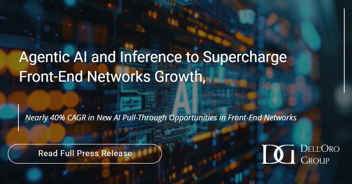 DellOroGroup's tweet photo. Press Release: AI will drive over half of Front-end Data Center Switch sales growth as inference and agentic workloads expand infrastructure demand. Learn more: https://t.co/TkJ8G0MP2t
#DataCenterSwitch #AIinfrastructure #datacenters #FrontEndNetworks https://t.co/ZqOiGszjRS