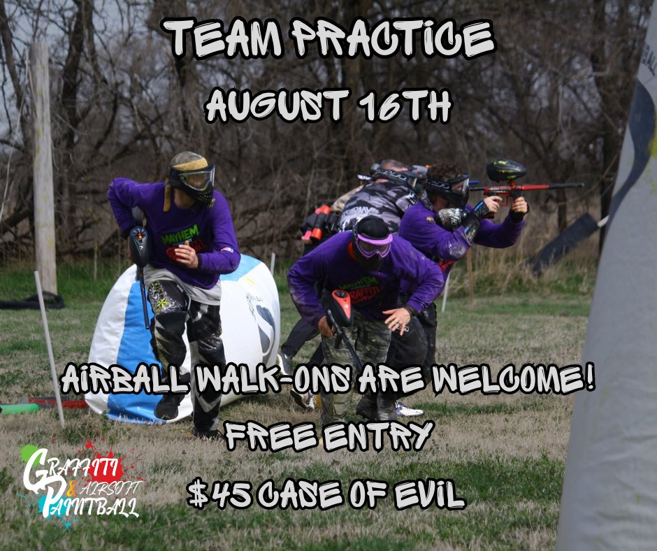 GraffitiPB's tweet photo. Come out this Sunday for some competitive practice! Walk-ons for airball are welcome! 

#graffitipaintballnairsoft https://t.co/UJcFroNE41