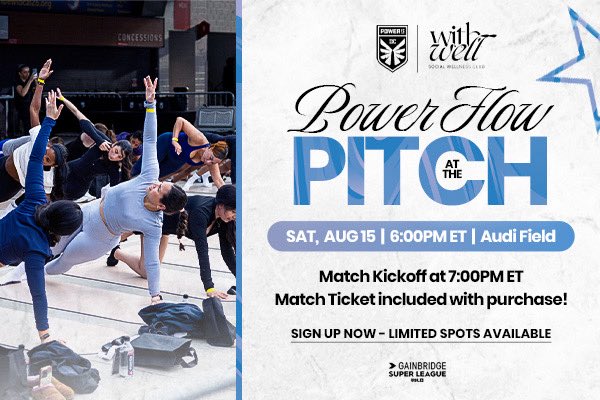 DCPowerFC's tweet photo. Who’s ready for power flow at the pitch? Join us for a pre-match power yoga experience with With Well Social and stay for our match versus @carolinaascent ! #SheIsDC
🎟️: https://t.co/Gzm15qDjO3 https://t.co/mn7qgd6wlL