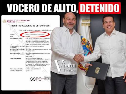 DavidVargasA18's tweet photo. Mientras Alito y su porro Carlos Mancilla:

Es detenido el exdirector de la Unidad de Comunicación Social del Gobierno de Campeche, Carlos Alberto Medina Hernández. Cómplice en un esquema de desvío de recursos por 36 millones de pesos en el gobierno de Alito Moreno.
RT👇 https://t.co/ItwxfE5bss