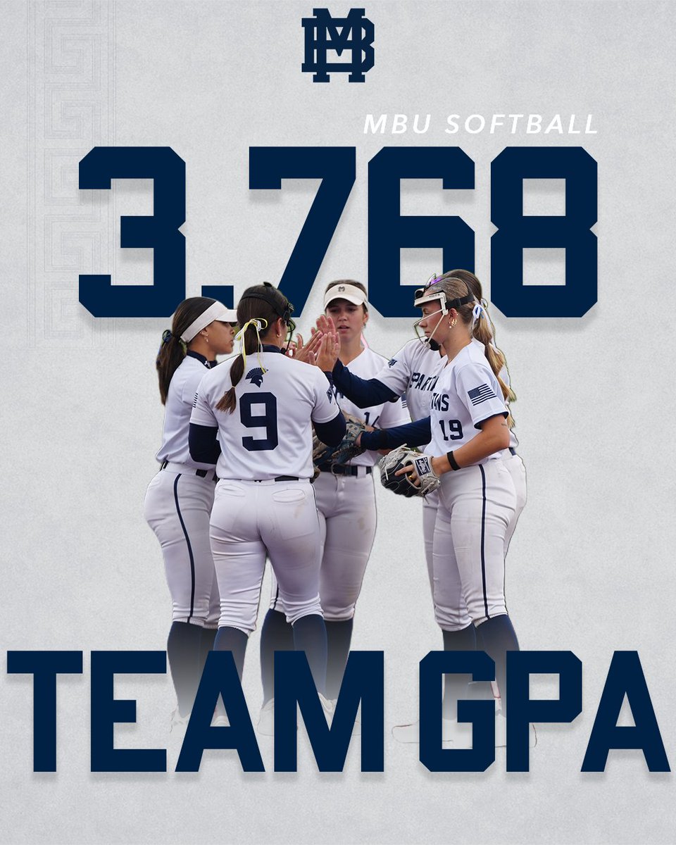 MBUAthletics's tweet photo. Priorities are set straight on the diamond.

Missouri Baptist Softball finished the 2025-26 year with a team GPA of 3.768. The total was enough for the second best in the NAIA! #SpartanUp https://t.co/2MWfzas5Wf