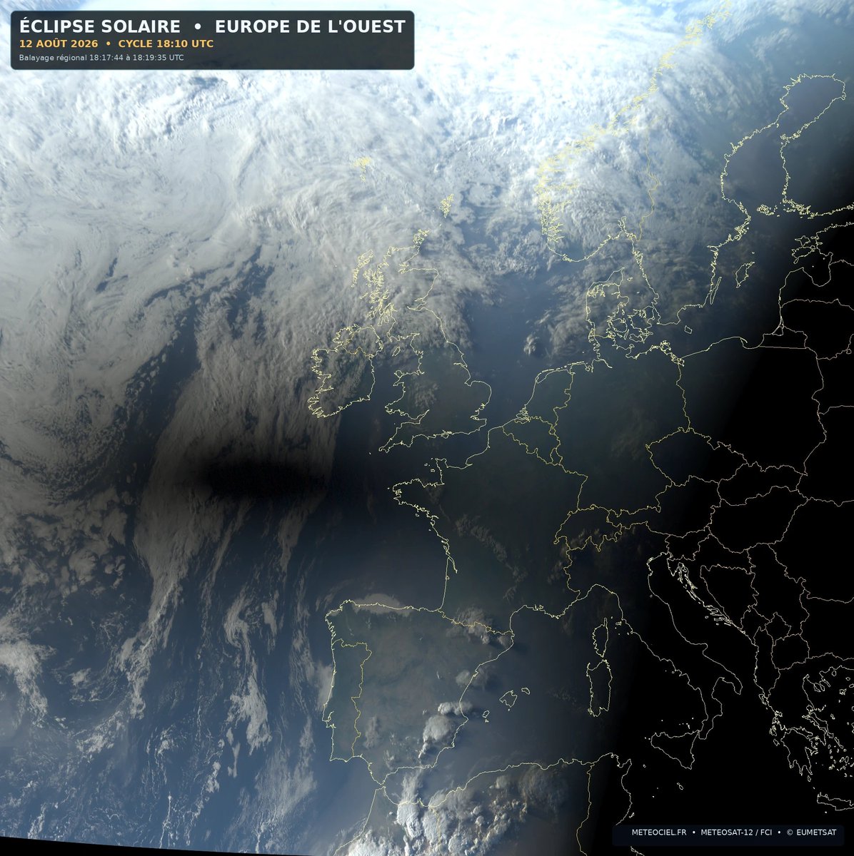 CandaThomas's tweet photo. Une belle éclipse solaire 2026 ! On en gardera un bon souvenir, même si elle n’était pas totale chez nous  (image Meteociel / Eumetsat ) https://t.co/ll6f3lzEfz