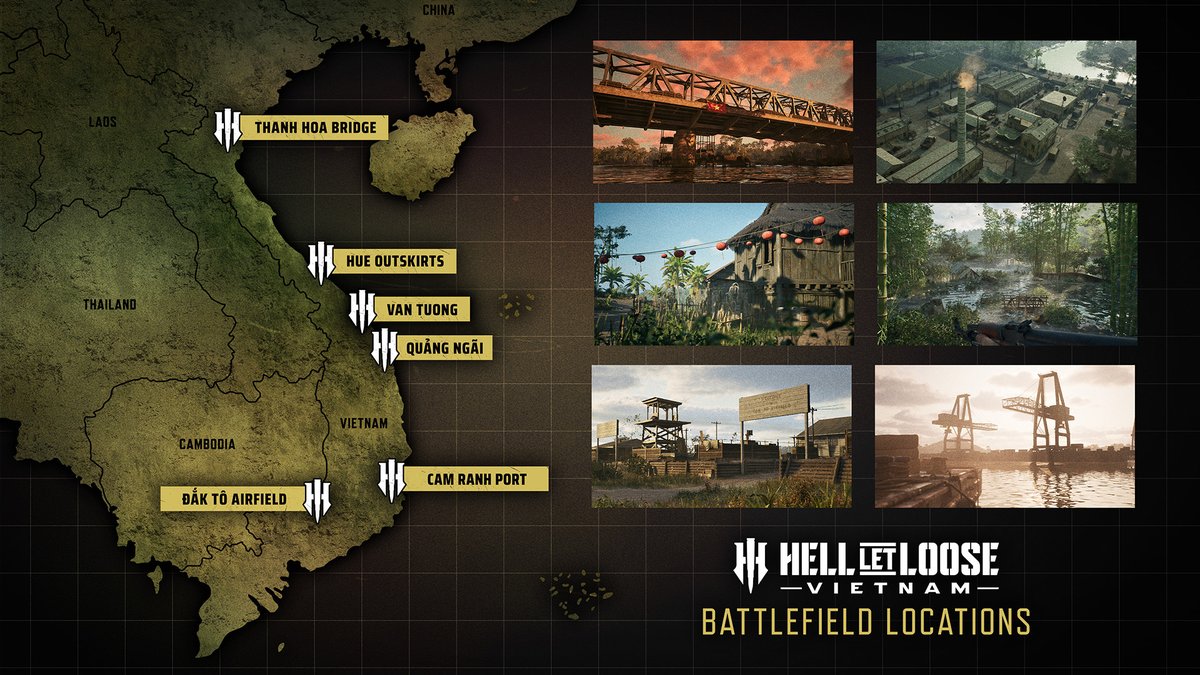 hell_let_loose's tweet photo. Before we deploy into Vietnam, we must first assess the battlefields ahead... 🗺️

Battle across six maps, from dense jungles and villages to waterways &amp; open terrain

Discover the Launch Maps of Hell Let Loose: Vietnam.
🔗 Read more: https://t.co/FVaBCNCvMo

#HellLetLooseVietnam https://t.co/Dxyv9yIETz