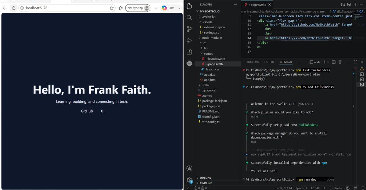 NetWithFaith's tweet photo. In your face, Tailwind! 😂😮‍💨

Finally got my styles working again.

Is it pretty? Not quite. 😂
Is it working? That's what matters. 😌

Still learning. Still building. 🚀 https://t.co/CTn0WYeJuo