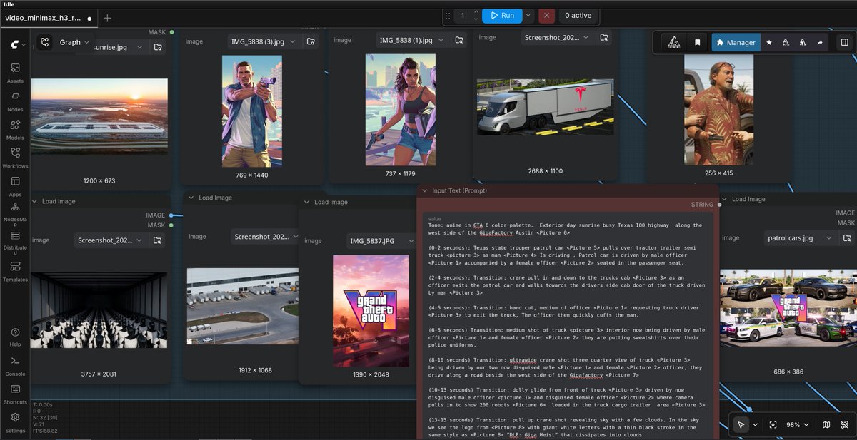 hackthecycle's tweet photo. @SKizzleAXE @grok new Fan Art GTA 6 trailer for mission concept. Made with @MiniMax_AI H3 LOCAL video generator - prompt and ComfyUI workflow in pics. https://t.co/5V6DF6KPKG