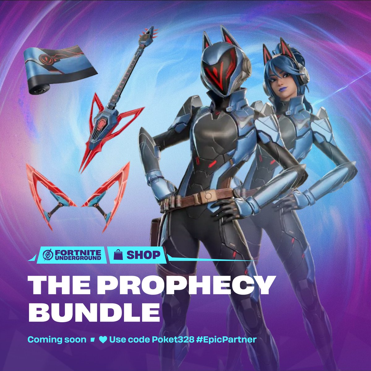 FNBRunderground's tweet photo. Hope for a better world with The Prophecy 💙 

Arriving in the #Fortnite Shop tomorrow at 8pm ET. https://t.co/fFKnEqtakP