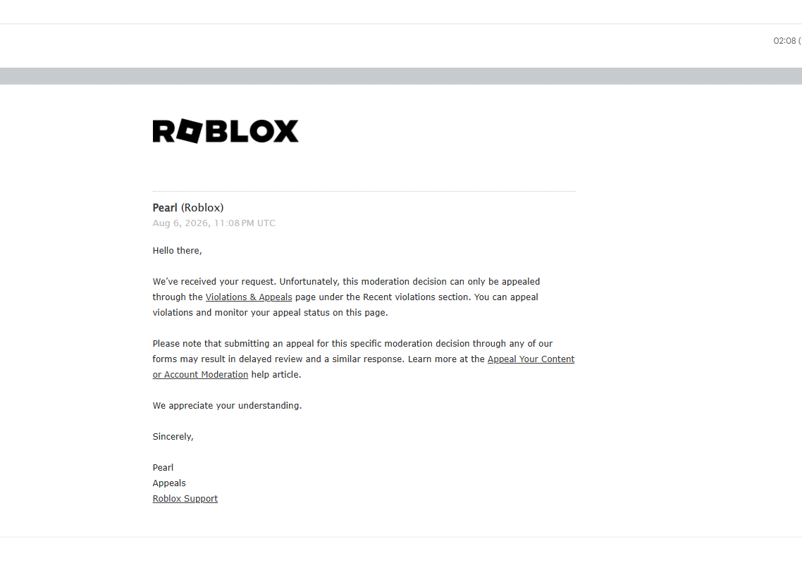 _id4d's tweet photo. @Roblox when are we fixing the glitch where the enforcement ban does not appear in the violations and appeals page, and when i contact roblox on email, i get redirected to the same page where the ban does not show. the ban is based on a connection link with another banned account https://t.co/XOr1OVEITx
