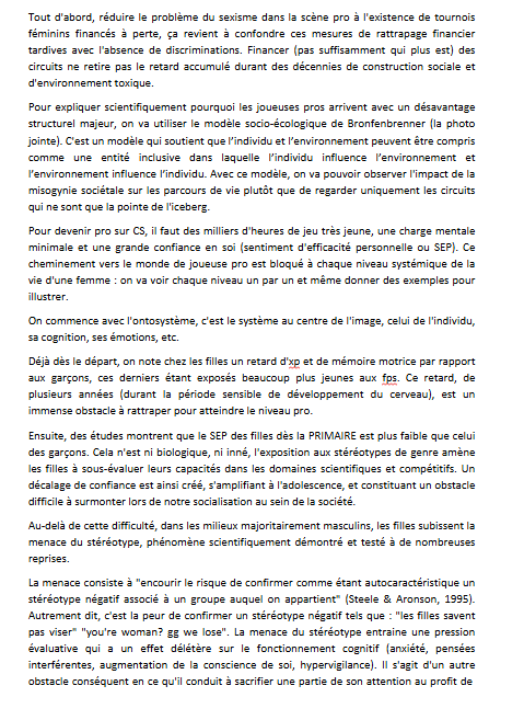 Slatacos's tweet photo. "Les femmes et les hommes ont les mêmes chances sur CS, faut juste faire plus d'efforts" https://t.co/3ZkF2D7vYp