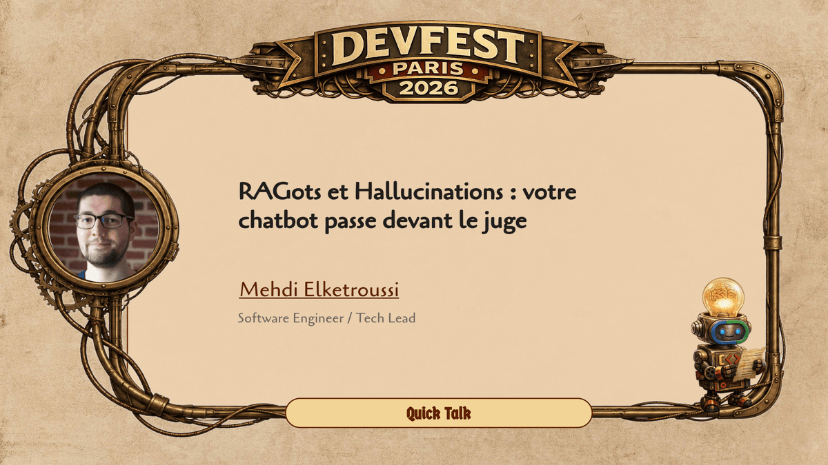 devfestparis's tweet photo. ⚖️ Votre chatbot n'hallucine pas forcément : c'est peut-être son contexte. Mehdi Elketroussi passe les stratégies RAG au banc d'essai avec un protocole LLM-as-a-judge.
📅 27 nov – DevFest Paris
🎟️ https://t.co/AFeCHxlDJt https://t.co/s8iWOwMYyO