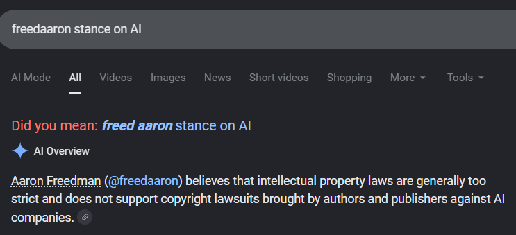 residentgiant's tweet photo. @freedaaron a google search *is* AI now https://t.co/xUNfcOwvD0
