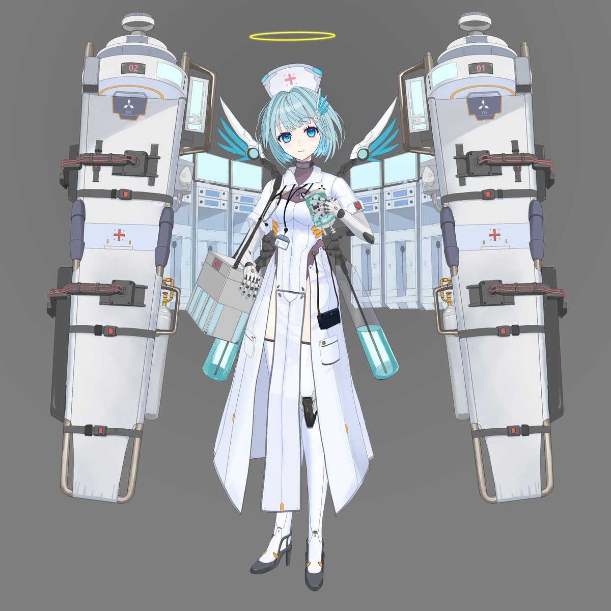 SHO_N01's tweet photo. 試作医療用ア���ドロイド XXS-002 “AZALEA”
多くの生命を救うことを目的に開発された試作機。医療用ナノマシンの生成・散布機構と、診断・治療・生命維持を担う二基の大型医療ポッドを装備している。既存の医療設備に依存せ��、単機で極めて高度な医療処置を完結できる。
#メカ少女 #オリジナル https://t.co/lLt1vwSy1h