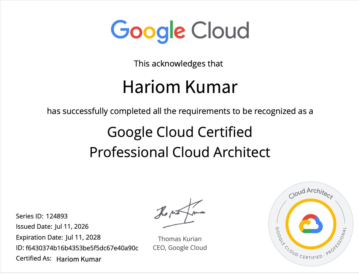 imHarry404's tweet photo. Officially GCP PCA Certified.
View my verified achievement from @GoogleCloudTech. https://t.co/r3cGAOGdE8 via @credly 

@Google #gcpcertified #GCP #googlecloudnext  #GoogleReviews #cloud #Certification https://t.co/1bxIiiPTsE