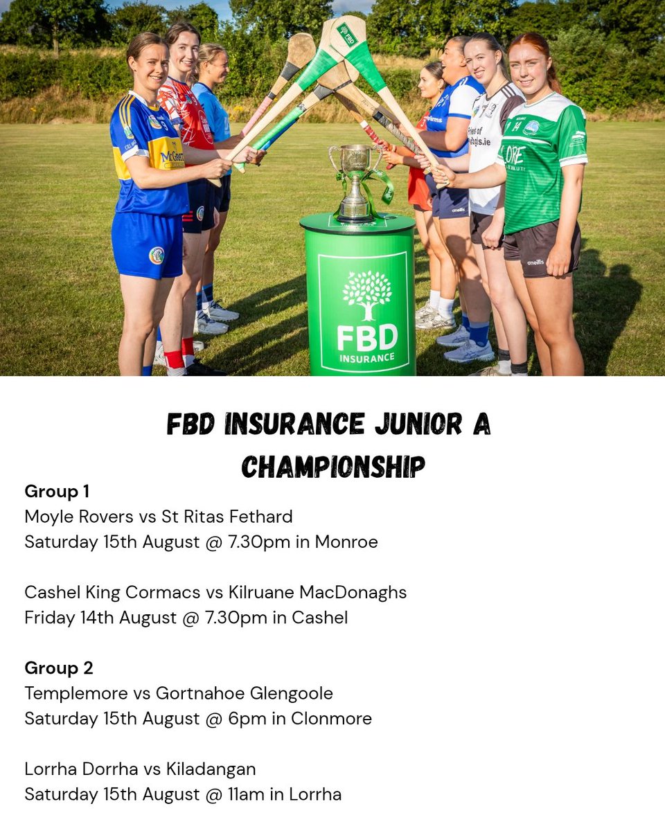 camogietipp's tweet photo. The FBD Insurance Junior A Championship gets underway this weekend, with four games kicking things off across the county.
Who will make the perfect start? ๐
#FBDInsurance #JuniorA #TipperaryCamogie #Camogie https://t.co/KmUsLbAauO