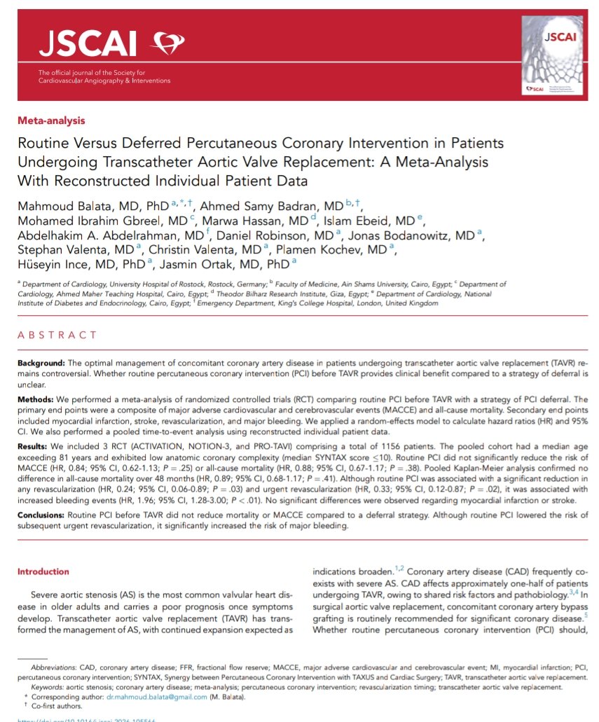 ASBadranMD's tweet photo. @MyJSCAI 
PCI strategies in TAVR

Thanks for #JSCAI 's Editors &amp; Reviewers 
#TAVI #PCI #InterventionalCardiology https://t.co/bGs5qQjqEK
