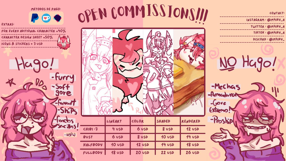 M4ikY_a's tweet photo. So here is my New price list! Please Take a look and read! 
(*´ω｀*)
#art #comissionopen #comission https://t.co/3XkHCZjLy8