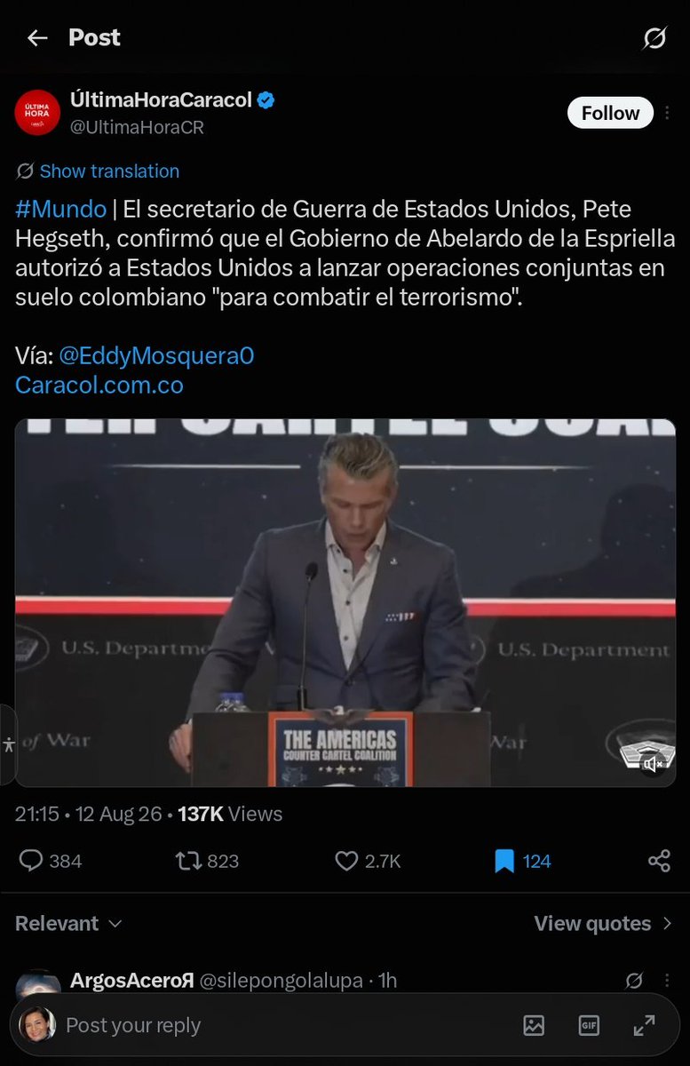 EsperancitaUrib's tweet photo. Ay, qué tristeza me causa tener que decirles: “no me equivoqué.”

Tampoco crean que soy clarividente; simplemente hago lectura crítica. Y estoy muy preocupada por cómo van a involucrar a Colombia en una guerra que no nos corresponde librar —terminarán sacrificando a miles de soldados colombianos en conflictos ajenos—.