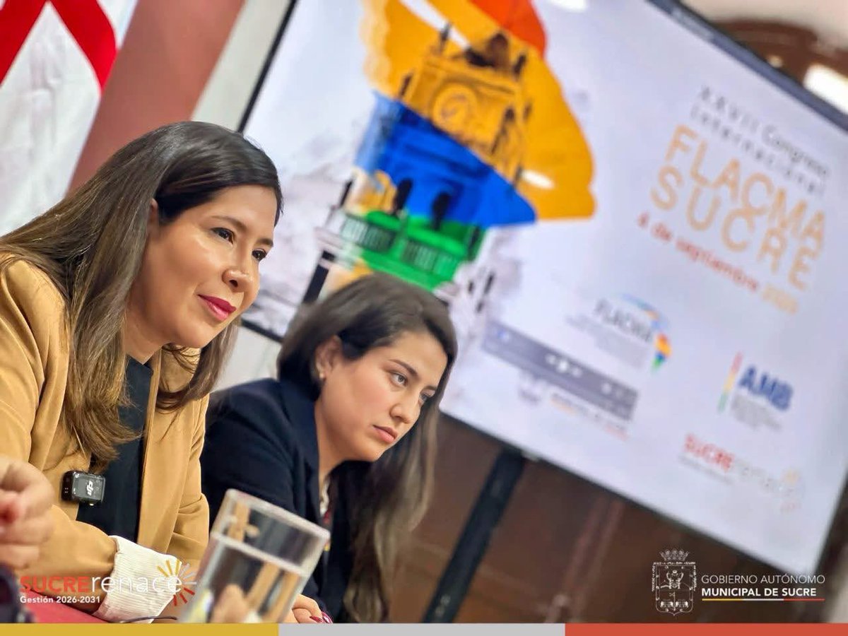 FLACMA_'s tweet photo. Alcaldesa de Sucre🇧🇴, Fátima Tardío, anuncia a medios de comunicación la celebración de nuestra Asamblea General y Buró Ejecutivo del 4 de septiembre en su Ciudad

Director Ejecutivo de @oficial_amb, André Humérez, presenta la agenda del encuentro de la dirigencia latinoamericana https://t.co/Td35nHPpPg