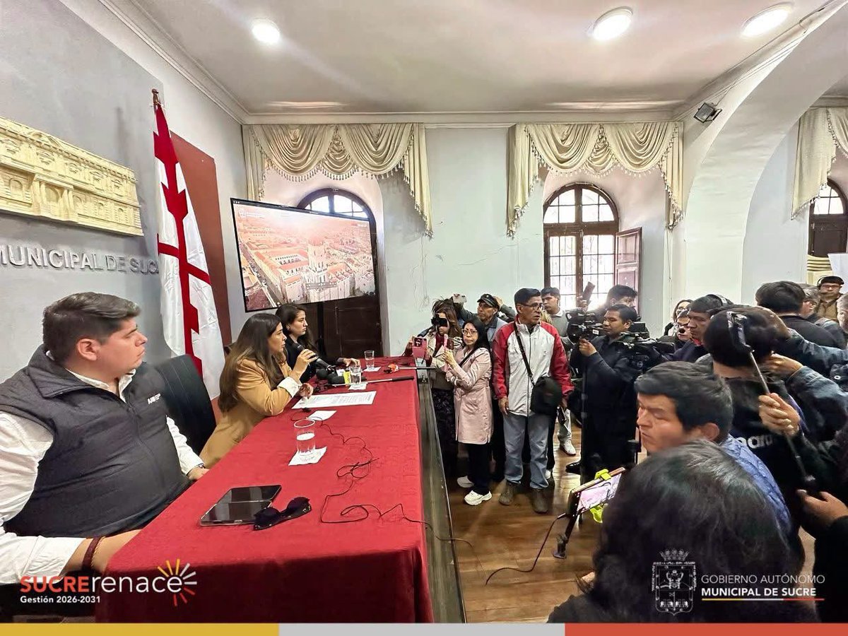 FLACMA_'s tweet photo. Alcaldesa de Sucre🇧🇴, Fátima Tardío, anuncia a medios de comunicación la celebración de nuestra Asamblea General y Buró Ejecutivo del 4 de septiembre en su Ciudad

Director Ejecutivo de @oficial_amb, André Humérez, presenta la agenda del encuentro de la dirigencia latinoamericana https://t.co/Td35nHPpPg