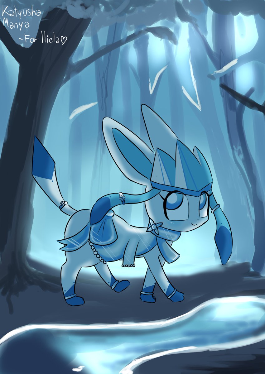 KatyushaManya's tweet photo. I made fanart of my bestie hiela :3 and im also trying to practice backgrounds!!! i used a reference of a glaceon walking thru a forest for this ^^ anyway i love hiela sm so ill be drawing her more :3 go follow her please!! @Hiela_X https://t.co/93LphspBkG