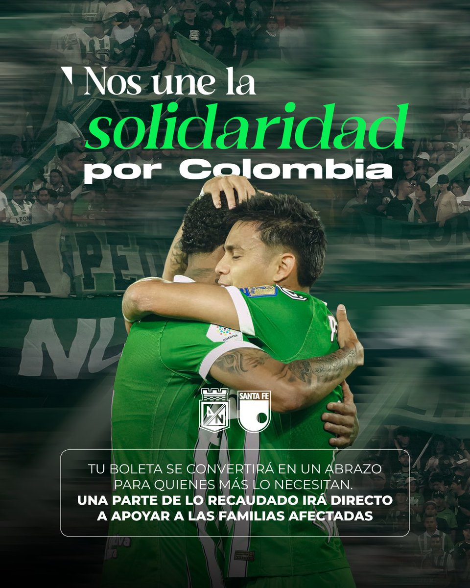 nacionaloficial's tweet photo. Si hay algo que ha movido a Colombia durante toda su historia, es la solidaridad de su gente.

Por eso este sábado te invitamos a jugar con nosotros el partido más importante, el de ayudar a quien más lo necesita.

Puedes contribuir de muchas maneras, todas son importantes. Te las contamos y nos vemos en el Atanasio.

Hoy más que nunca #VamosTodosJuntos.