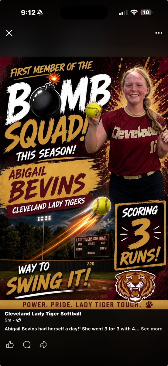 AbiBevins27's tweet photo. Went 3 for 3 with a home run to start the school ball season off!! @BrianJendro @AthleticJendro @Coach_Maples @AndreaMVaughan @SBRRetweets https://t.co/Kt9ELi7RAM