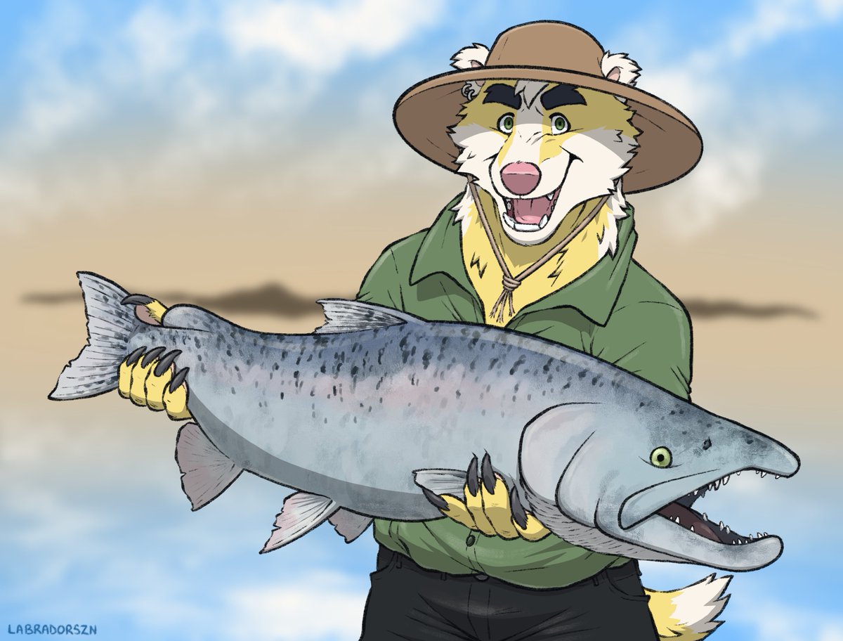 HannyBadgers's tweet photo. Caught my new PB!! 
Its gonna be hard to one up this sucker x3 

Big shoutout to @labradorszn for the amazing commission! https://t.co/9IGwqNBe7f