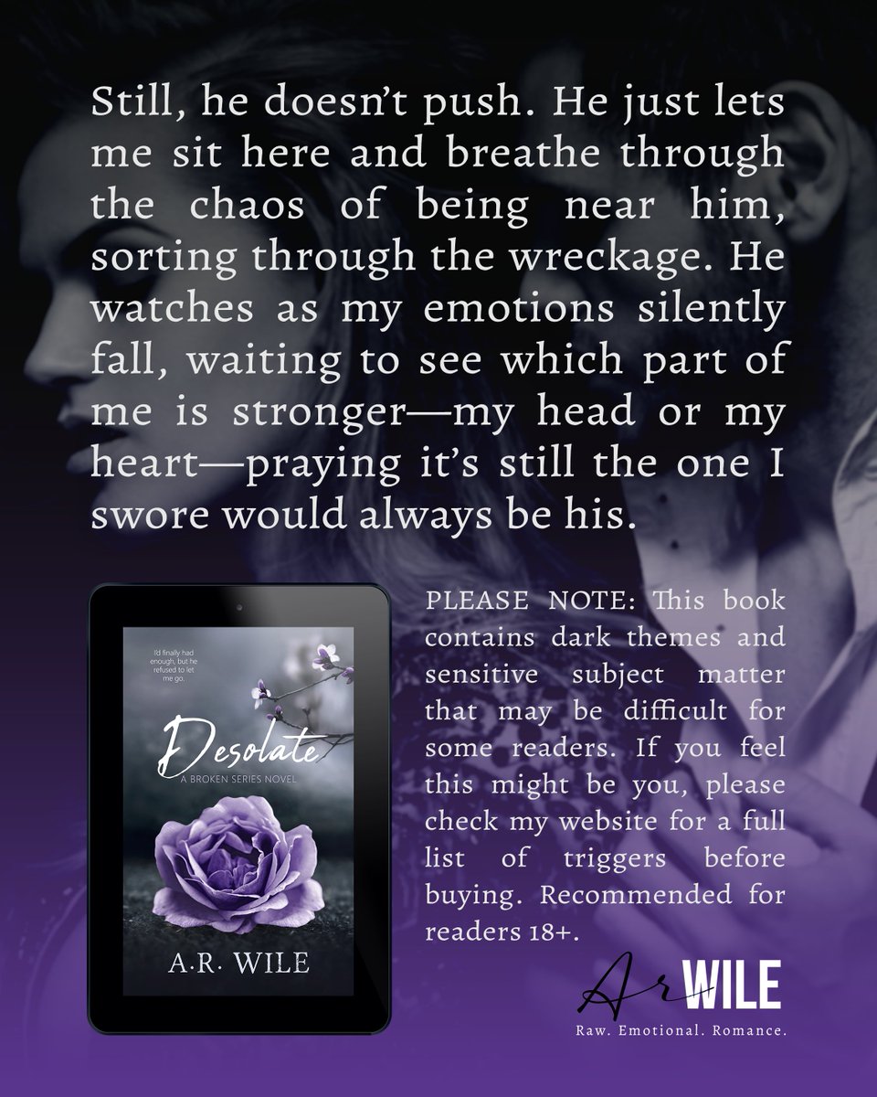 arwile_author's tweet photo. She knows what he did to her.
She knows she should hate him.

So why does one touch still have the power to make her forget?

Desolate | Book 5, Damaged Series

⚠️ Content warning: domestic abuse.

https://t.co/mzzMsYHLEY

#Desolate #DamagedSeries #RomanceBooks https://t.co/yjJHywAtlB