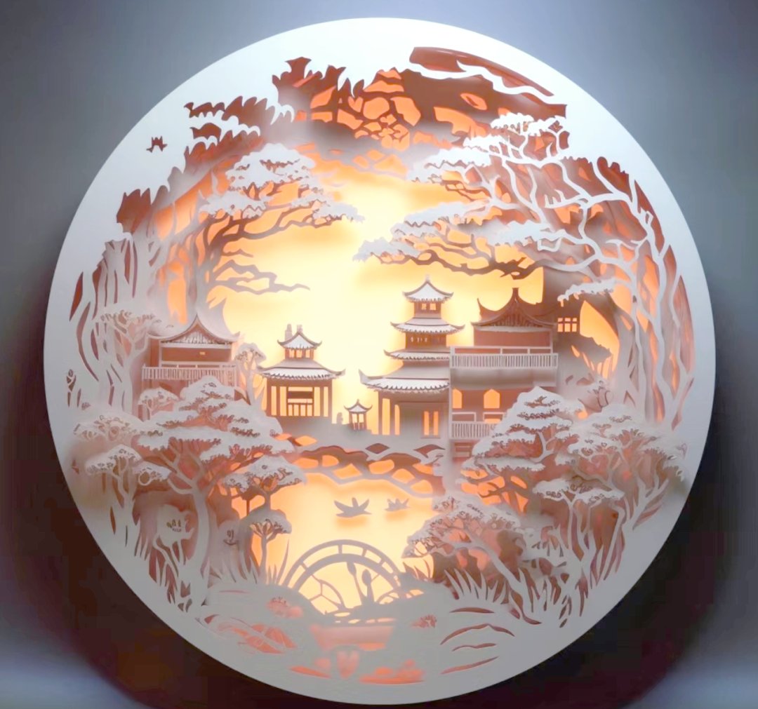 karen19fl's tweet photo. Immerse in 3D paper-cut art tonight! The interplay of light and delicate cuts turns plain walls into a dreamlike scene—art that wraps around you, not just hangs on a wall. https://t.co/lhllT7Pimh