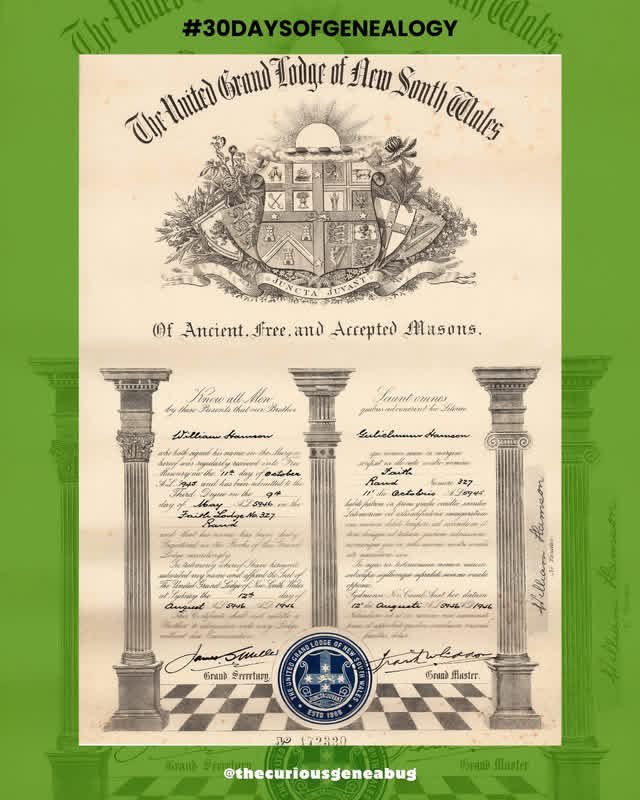 curiousgeneabug's tweet photo. 🤐 day eleven: an uncovered secret

One "secret" that I did manage to come across was that my maternal great grandfather, William Hamson, was a member of the Freemasons! 

#genealogy #familyhistory #familytree #ancestry #geneablogger https://t.co/Y3XHQZgFhl