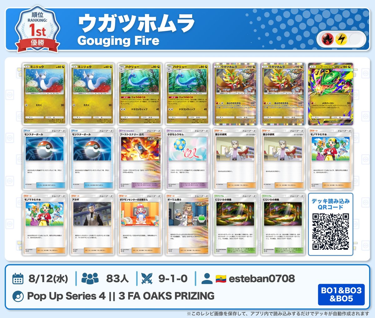 🌏 ポケポケ 大会結果｜8/12(水) 🌏 ︎ 83人大会でウガツホムラ型