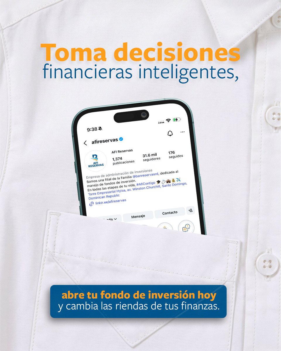 AfiReservas's tweet photo. Toma decisiones financieras que impacten tu futuro, un fondo de inversión es la mejor opción para empezar a trabajar por tus metas financieras.

¿Tienes dudas? Contáctanos

WhatsApp: 809-604-6582 
negocios@afireservas.com

#AFIReservas #FondodeInversion https://t.co/Pvq2D5Asic