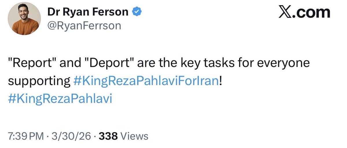 siavala's tweet photo. @RyanFerrson @KhatibiOfficial @shahrvandepare موقعی که دستور ریپورت و دیپورت صادر میکردی، ایلان خوب بود. الان شورشو در آورده. 🤡 https://t.co/afHLcnOTTr
