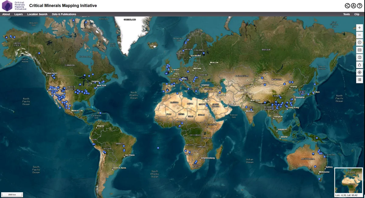 🗺️ The Critical Minerals Mapping Initiative Portal, displaying samples from Critical Minerals in Ores – Mineral Chemistry data symbolised by sample location. 